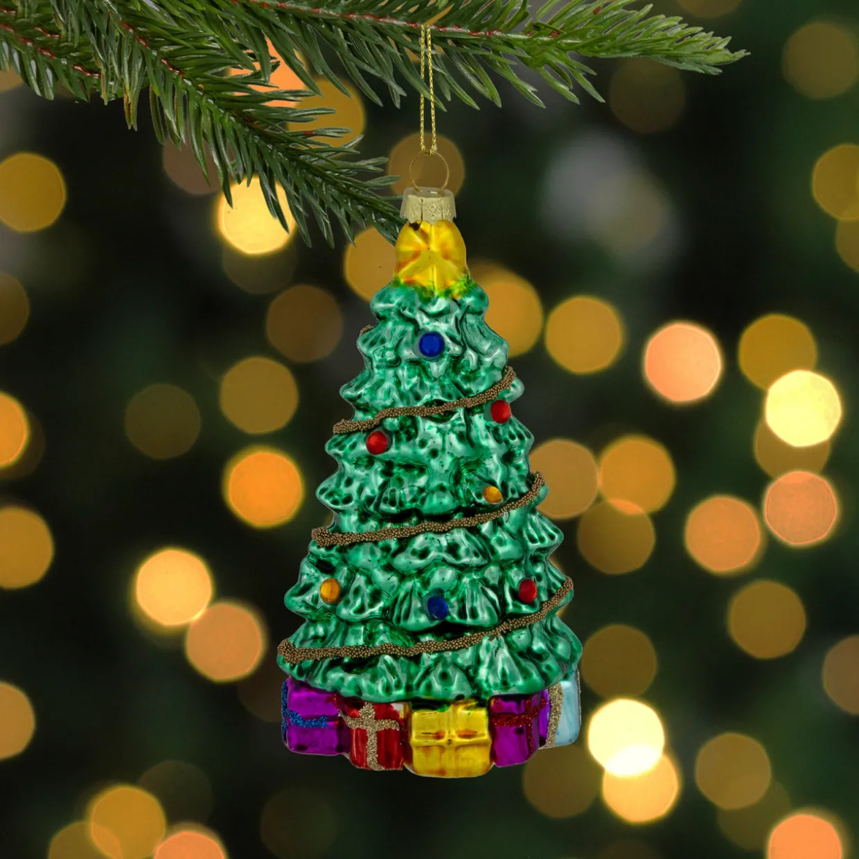 5" Shiny Green Decorated Christmas Tree Hanging Glass Ornament