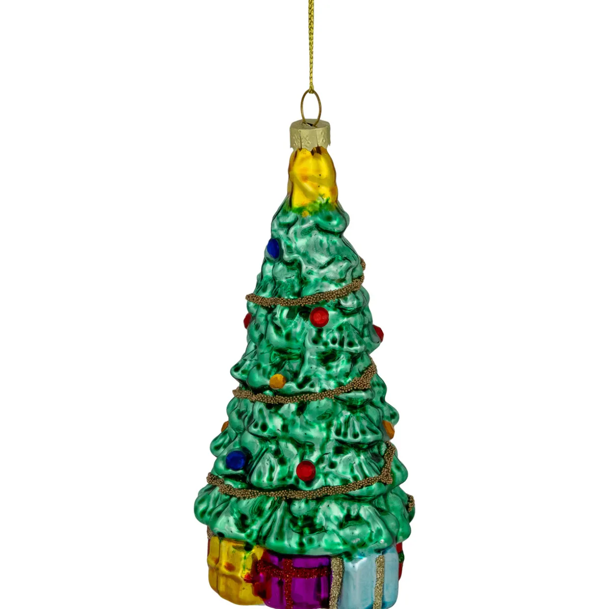 5" Shiny Green Decorated Christmas Tree Hanging Glass Ornament