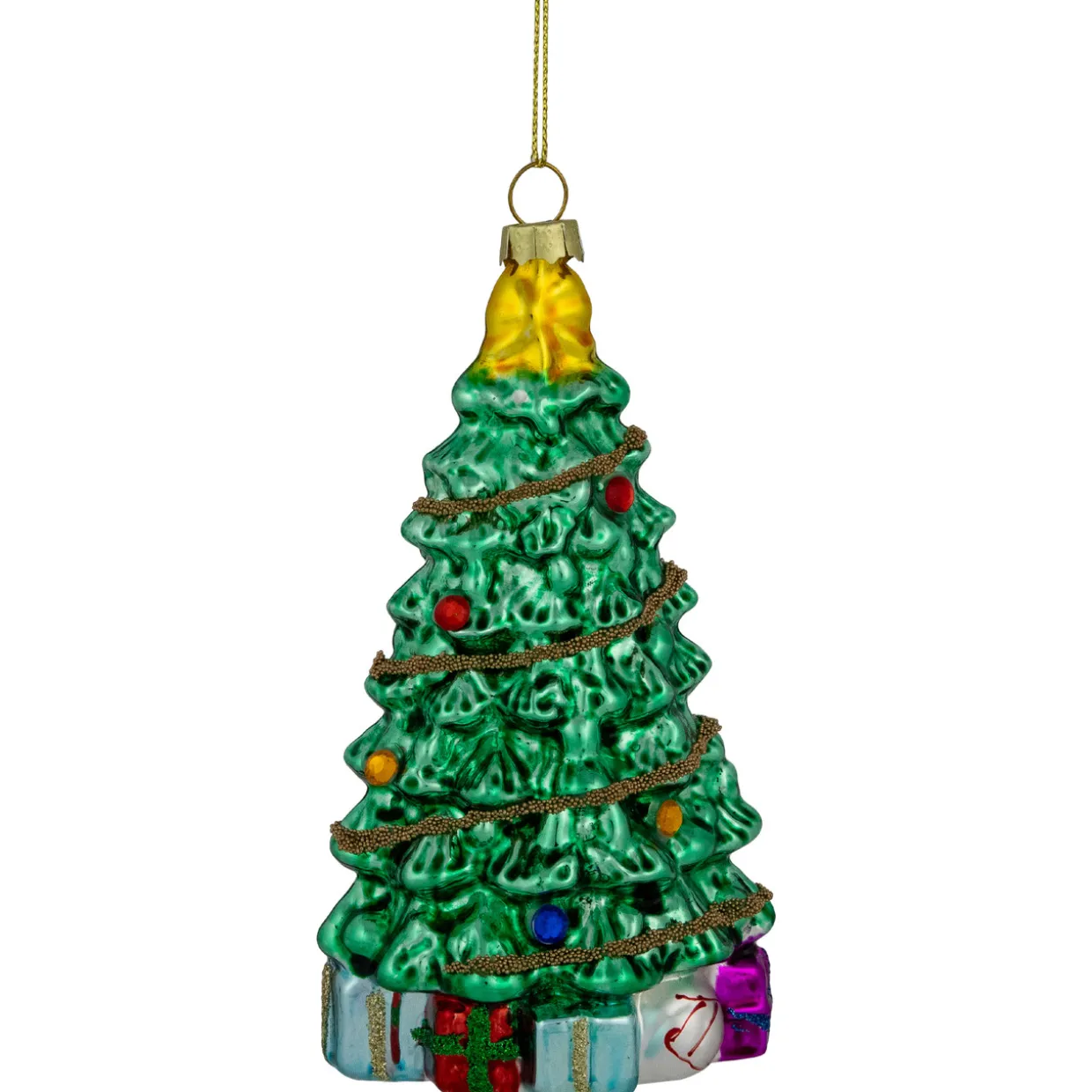 5" Shiny Green Decorated Christmas Tree Hanging Glass Ornament