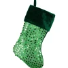 20" Shiny Metallic Green Sequined Christmas Stocking with Velveteen Cuff