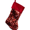 19" Shiny Metallic Red Sequined Christmas Stocking with Velveteen Cuff