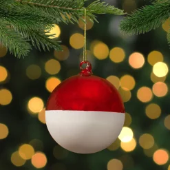 3.5" Shiny Red and Matte White Glass Christmas Ball Ornament