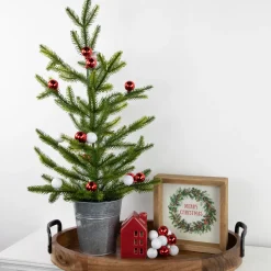 6.75" Shiny Red and White Shatterproof Ball Ornament Christmas Pick