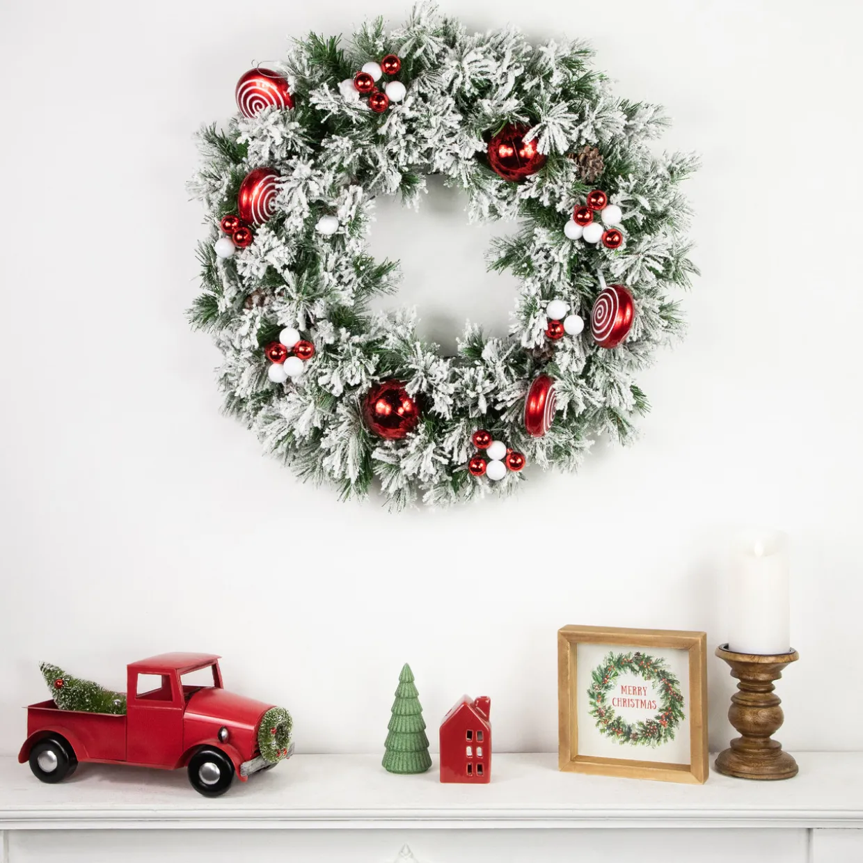 6.75" Shiny Red and White Shatterproof Ball Ornament Christmas Pick