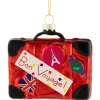3.25" Shiny Red Bon Voyage Travel Suitcase Glass Christmas Hanging Ornament