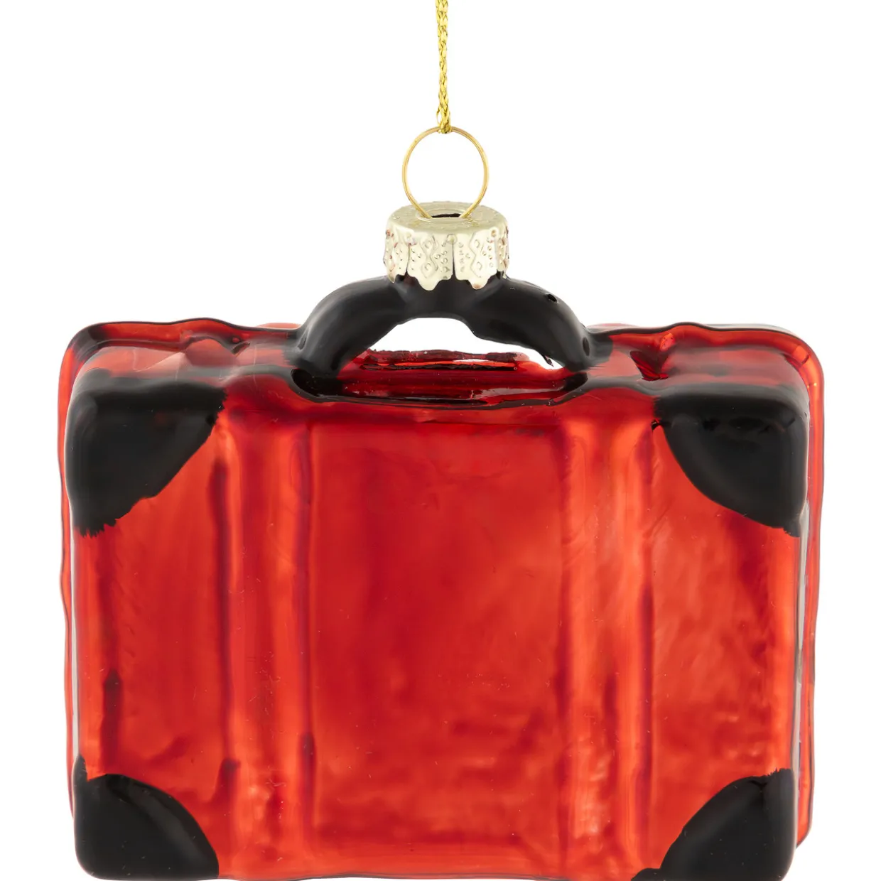 3.25" Shiny Red Bon Voyage Travel Suitcase Glass Christmas Hanging Ornament