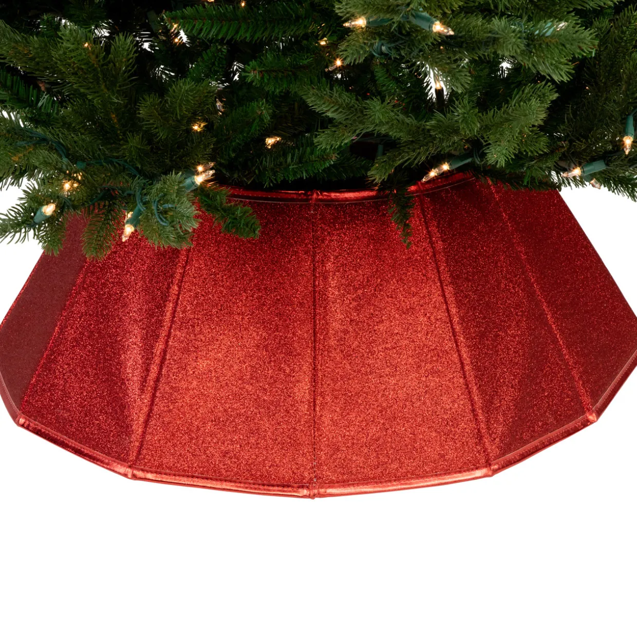 26.75" Shiny Red Fabric Hexagonal Christmas Tree Collar