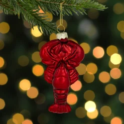 3.5" Shiny Red Lobster Glass Christmas Hanging Ornament