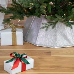 27" Shiny Silver Fabric Hexagonal Christmas Tree Collar