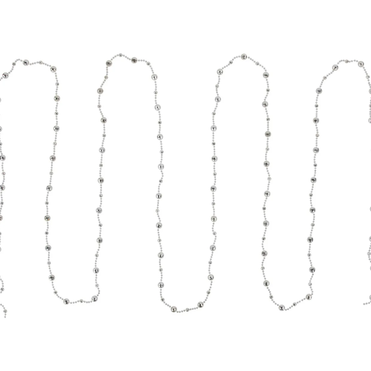 15' Shiny Silver Mirrored Disco Ball Beaded Christmas Garland, Unlit