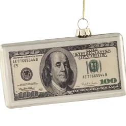 4.5" Silver 100 Dollar Bill Glass Christmas Ornament
