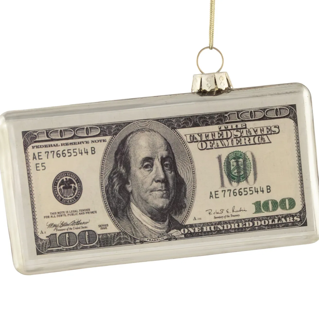 4.5" Silver 100 Dollar Bill Glass Christmas Ornament