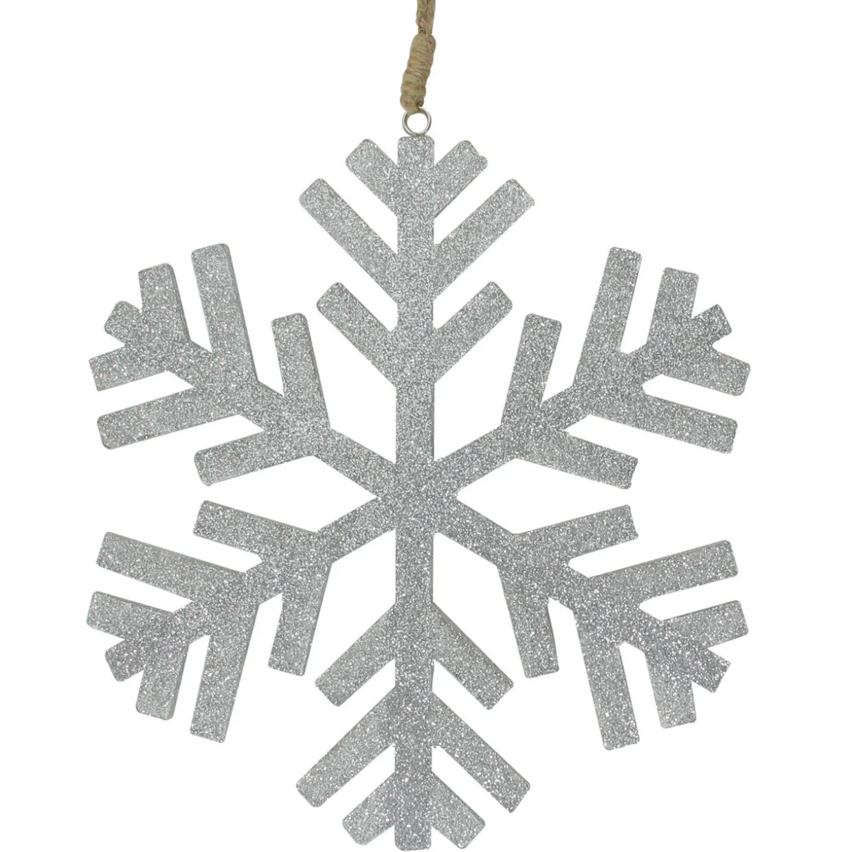 8.75" Silver and Brown Glittered Snowflake Shaped Christmas Ornament