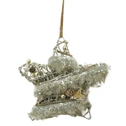 8.5" Silver and Brown Rustic Trim Glittered Star Christmas Ornament