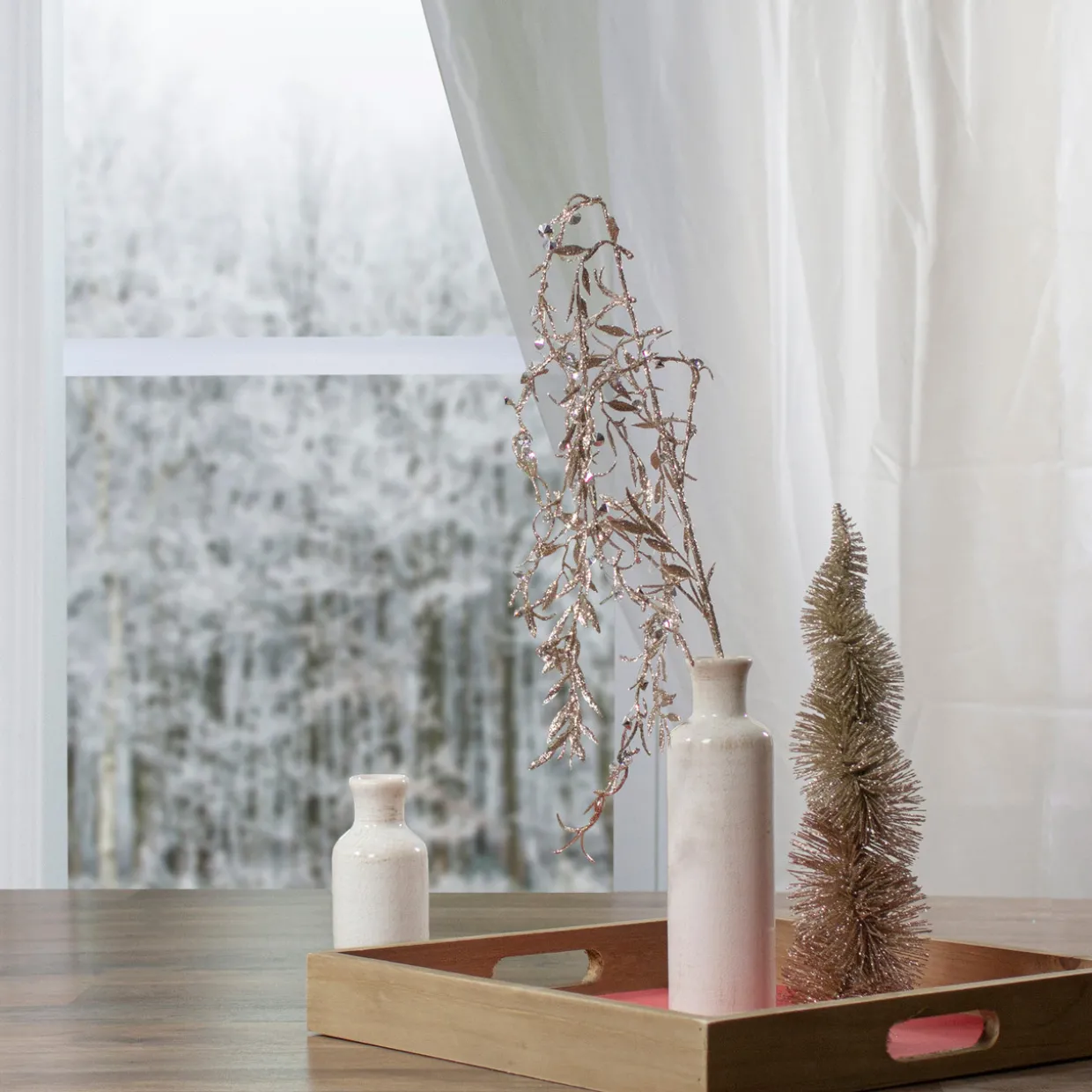 41" Silver and Gold Glittered Willow Branch Christmas Spray