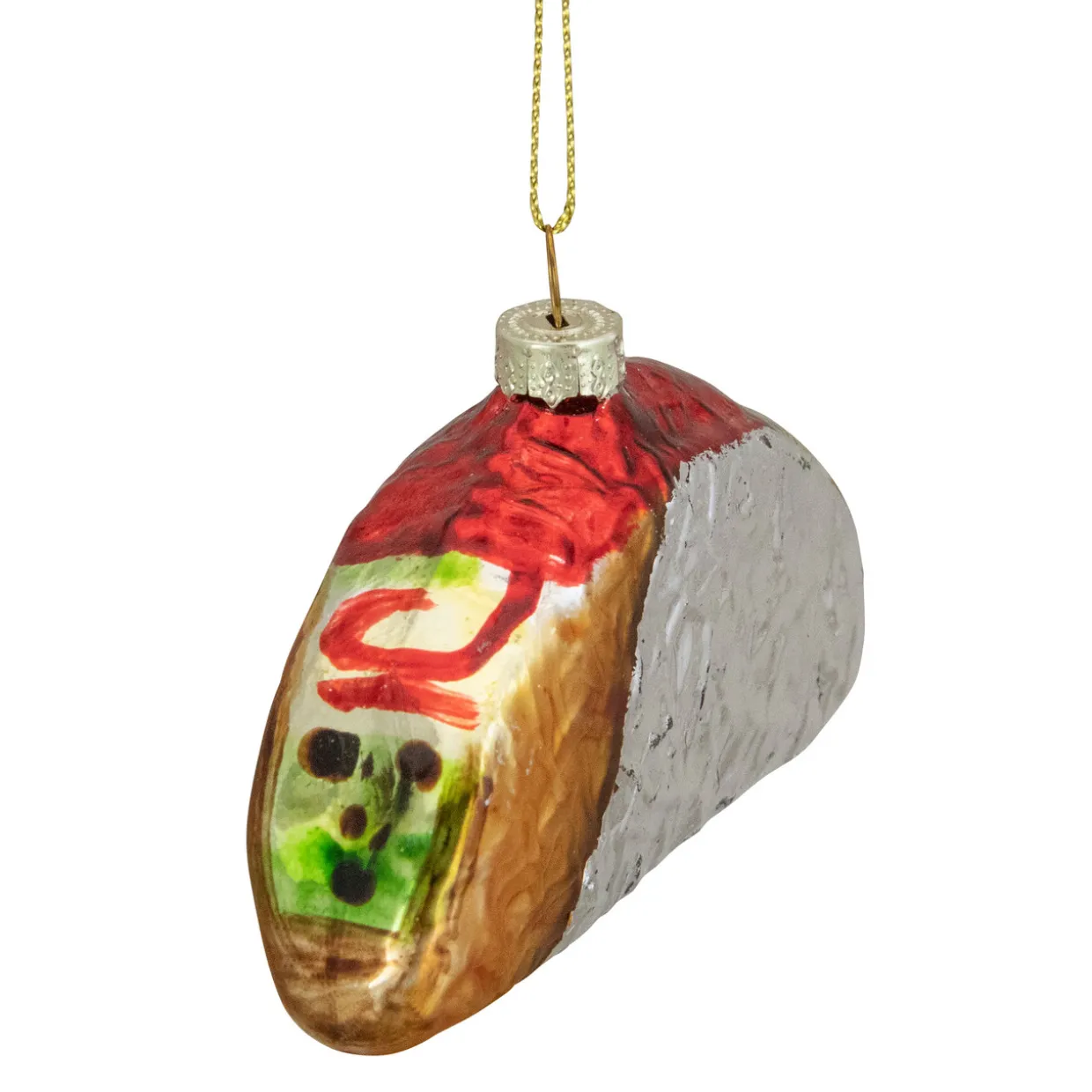 4" Silver and Gold Taco Glass Christmas Ornament
