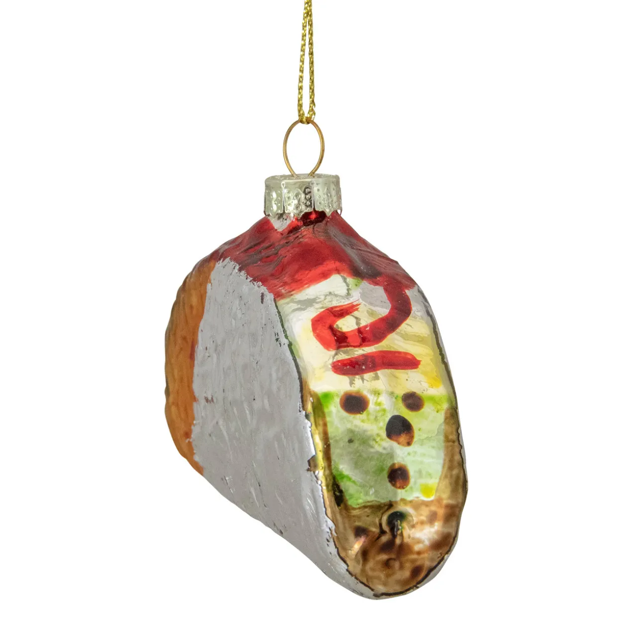 4" Silver and Gold Taco Glass Christmas Ornament
