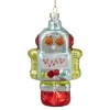 5" Silver and Green Robot Hanging Glass Christmas Ornament