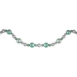 6' Silver and Seafoam Green 3-Finish Shatterproof Ball Christmas Garland