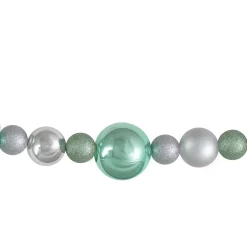 6' Silver and Seafoam Green 3-Finish Shatterproof Ball Christmas Garland