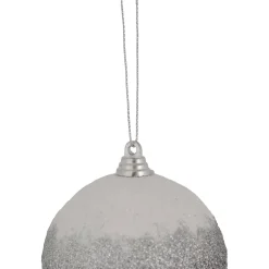 3" Silver and White Glitter Drenched Shatterproof Christmas Ball Ornament