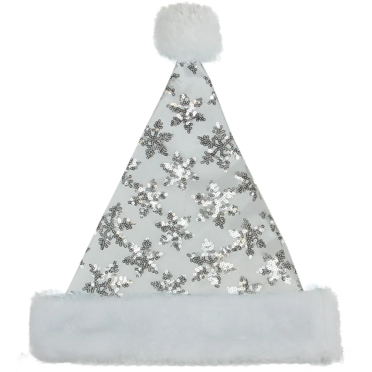 21" Silver and White Sequin Snowflake Christmas Santa Hat Costume Accessory - Medium