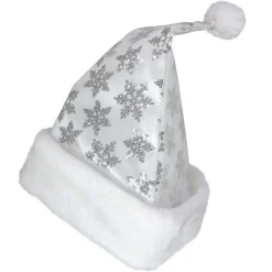 21" Silver and White Sequin Snowflake Christmas Santa Hat Costume Accessory - Medium