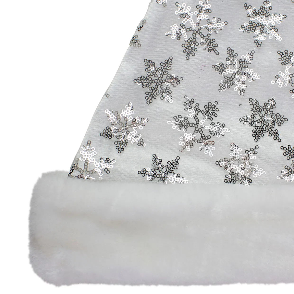 21" Silver and White Sequin Snowflake Christmas Santa Hat Costume Accessory - Medium