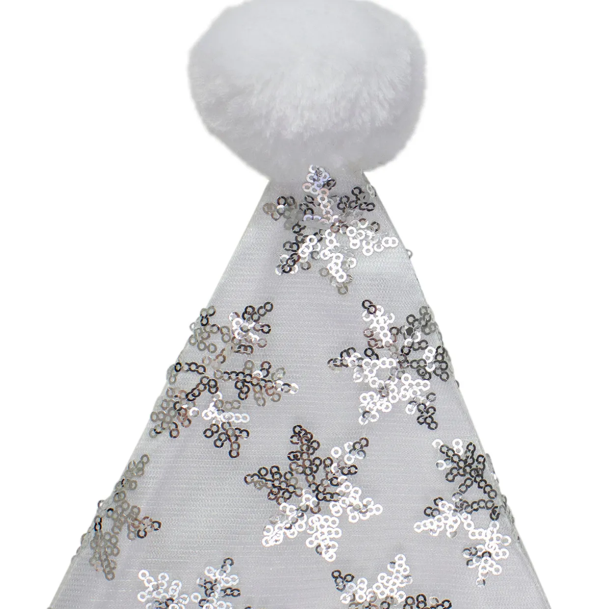 21" Silver and White Sequin Snowflake Christmas Santa Hat Costume Accessory - Medium