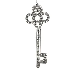 10" Silver Antique Finish Rhinestone Embellished Key Christmas Ornament