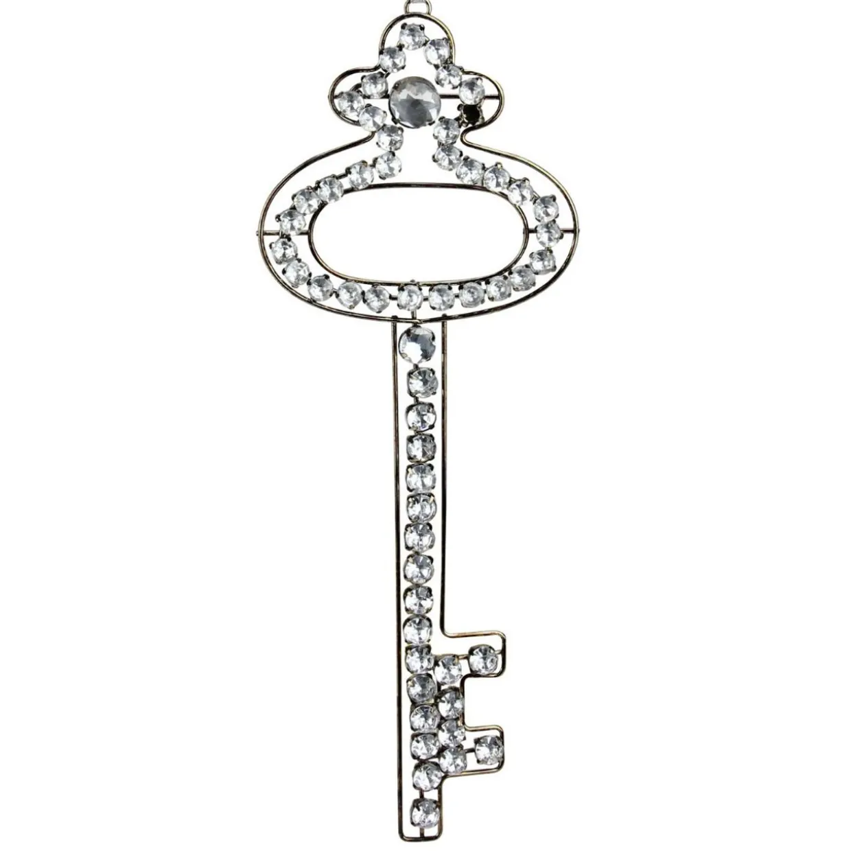 9" Silver Antique Finish Rhinestone Key Christmas Ornament