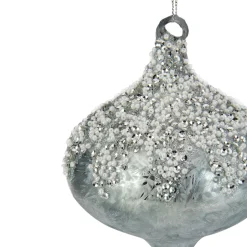 5.25" Silver Beads and Sequins Glass Onion Christmas Ornament