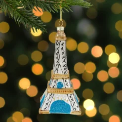 4.75" Silver Eiffel Tower Glittered Christmas Glass Hanging Ornament