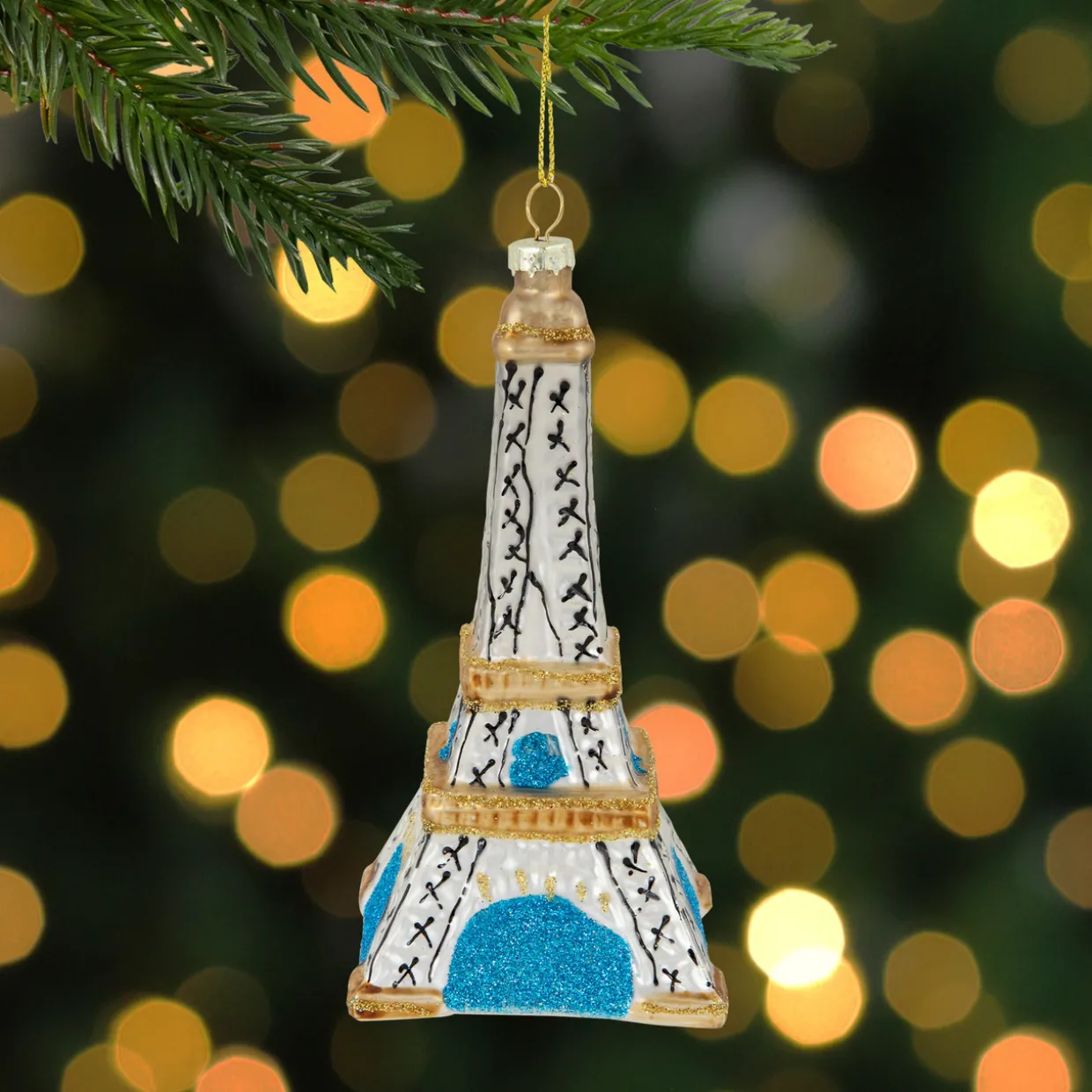 4.75" Silver Eiffel Tower Glittered Christmas Glass Hanging Ornament