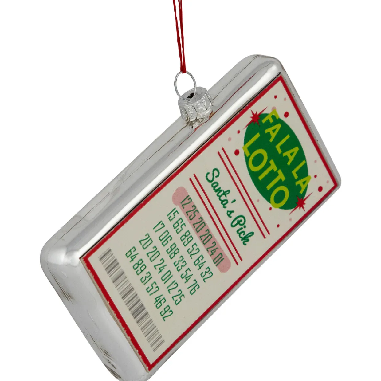 4.25" Silver "Fa La La Lotto Santa's Pick" Glass Christmas Hanging Ornament