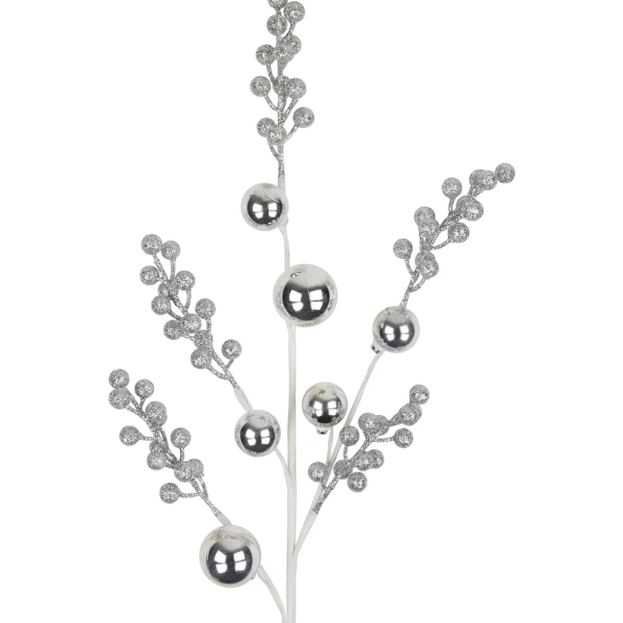 29" Silver Glitter Berries with Ornaments Christmas Spray
