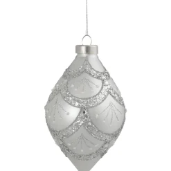 5" Silver Glitter Cosmoid Finial Glass Christmas Ornament