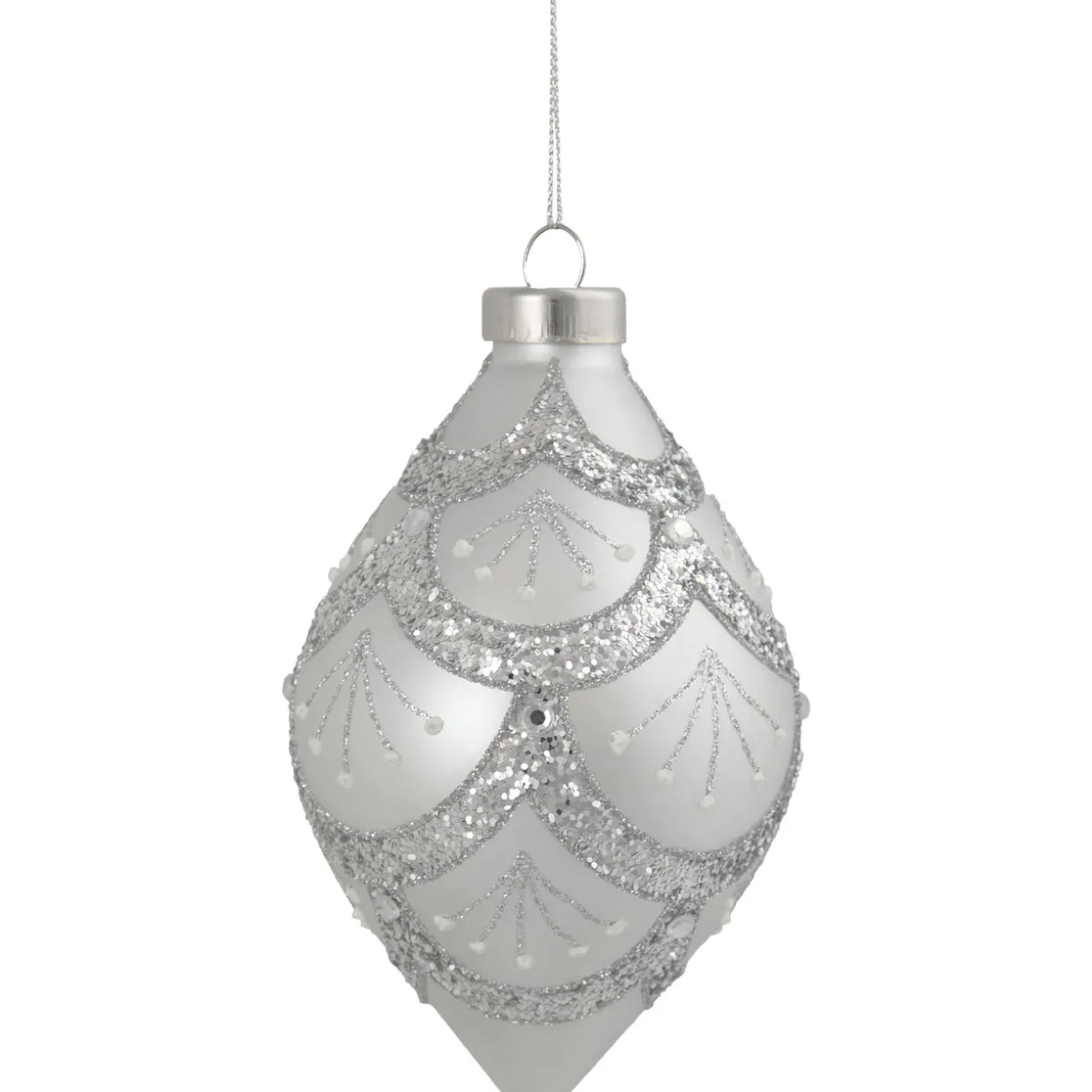 5" Silver Glitter Cosmoid Finial Glass Christmas Ornament