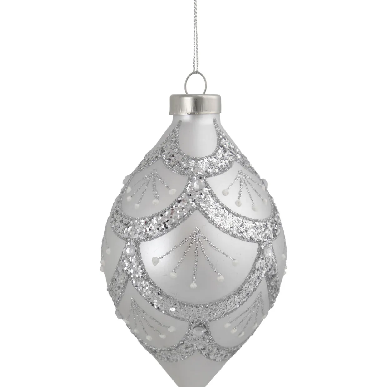 5" Silver Glitter Cosmoid Finial Glass Christmas Ornament
