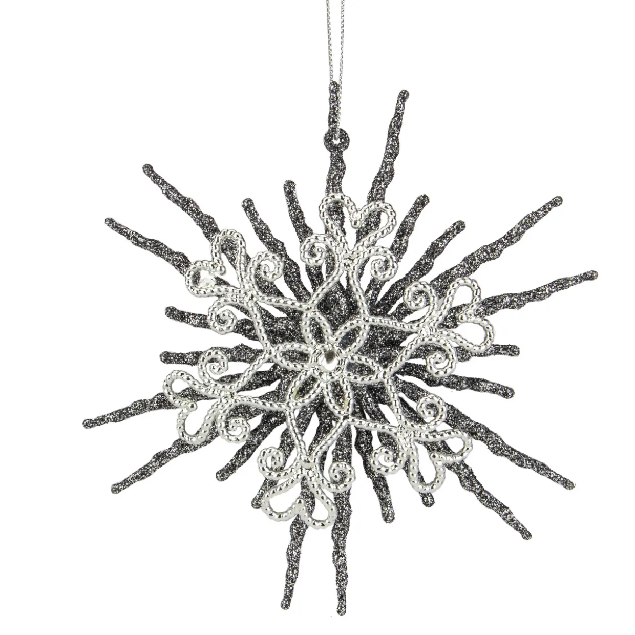 6" Silver Glitter Double Snowflake Christmas Ornament