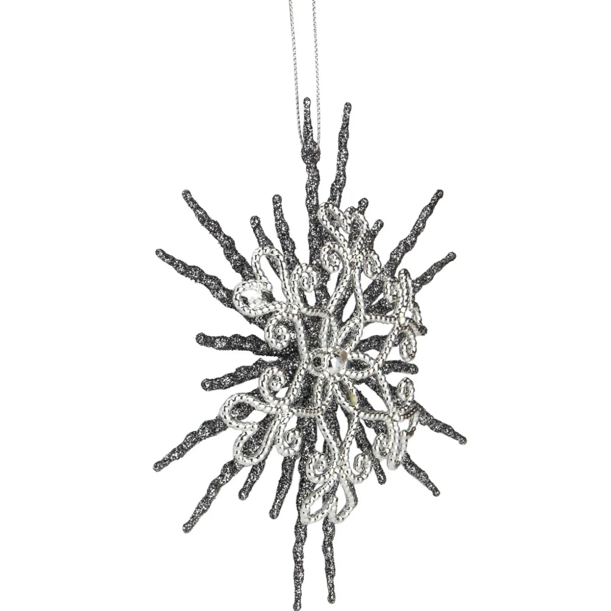 6" Silver Glitter Double Snowflake Christmas Ornament