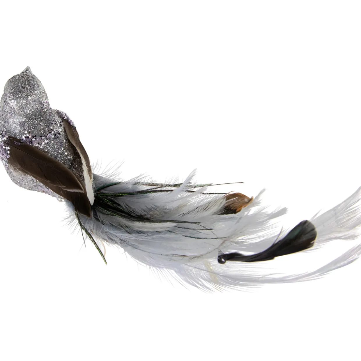 8" Silver Glitter Embellished Bird with Clip and Feathers Christmas Ornament