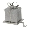 5.5" Silver Glitter Gift Box with Bow Christmas Metal Stocking Holder