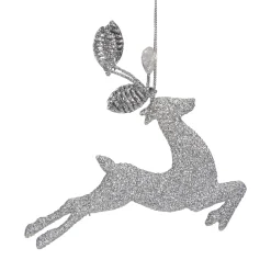5.5" Silver Glitter Leaping Reindeer Christmas Ornament