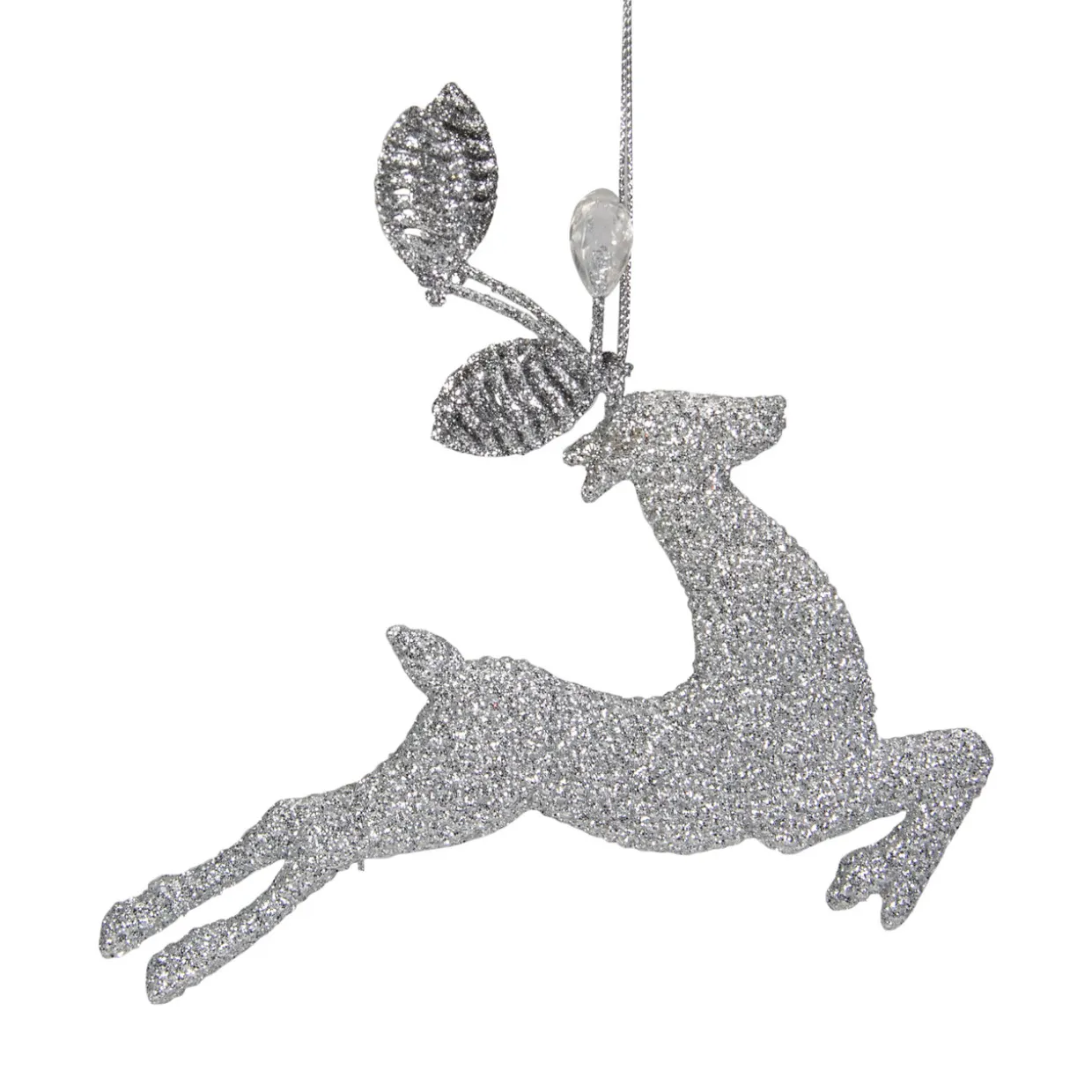 5.5" Silver Glitter Leaping Reindeer Christmas Ornament