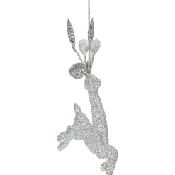 5.5" Silver Glitter Leaping Reindeer Christmas Ornament
