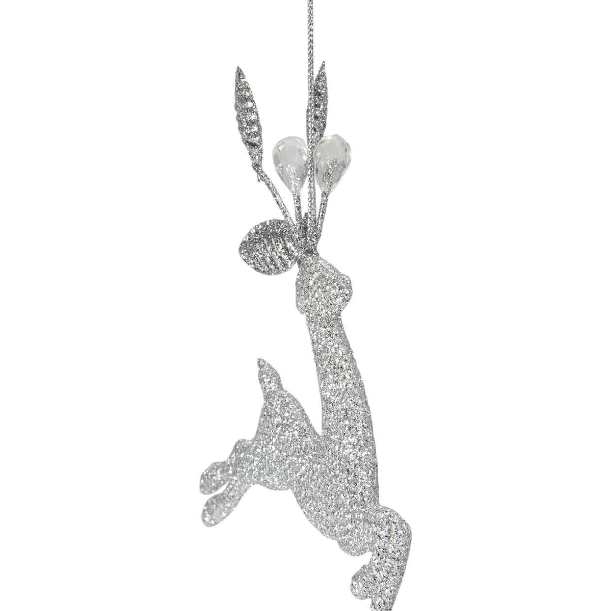 5.5" Silver Glitter Leaping Reindeer Christmas Ornament