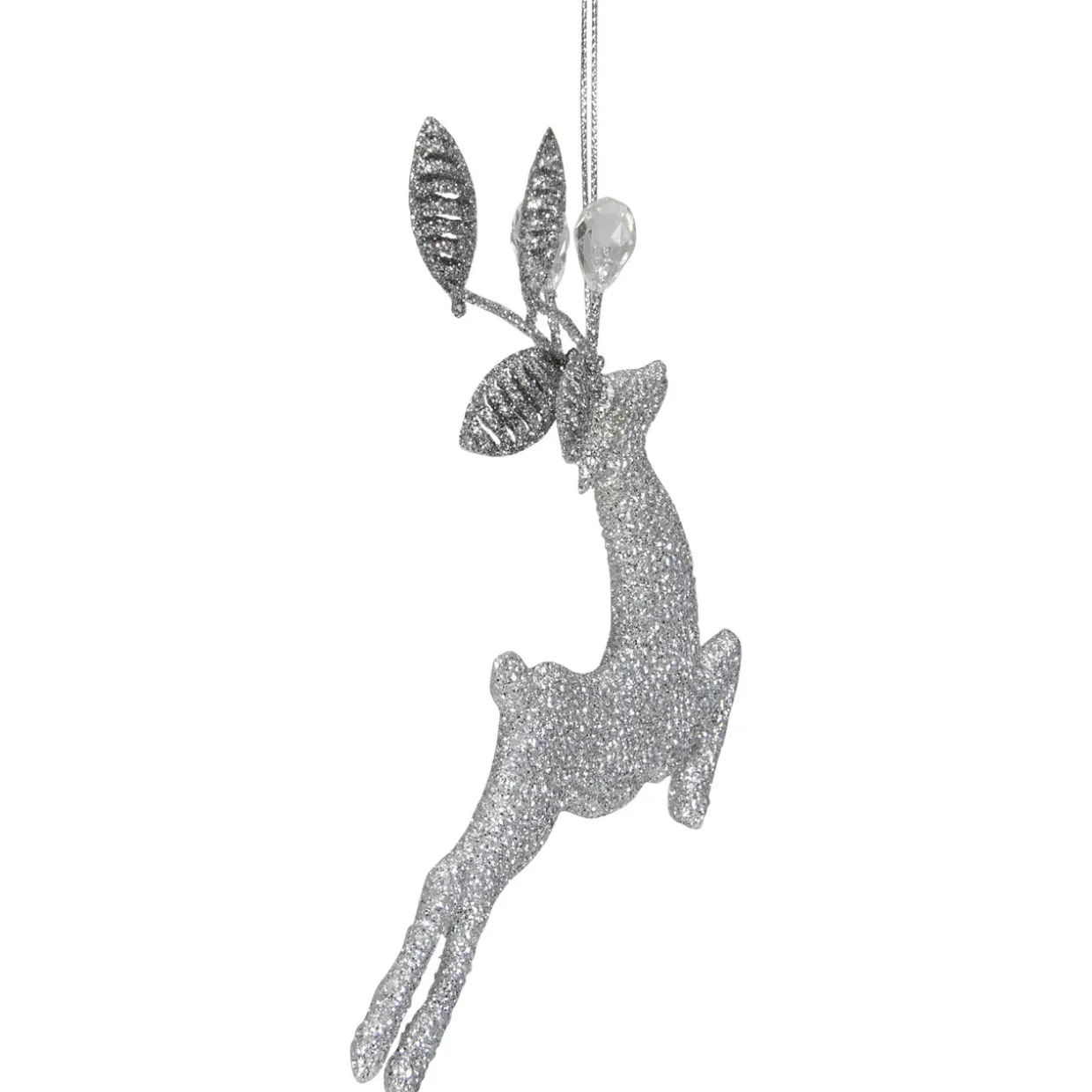5.5" Silver Glitter Leaping Reindeer Christmas Ornament