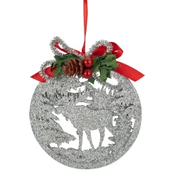 4.25" Silver Glitter Moose 2-D Cut-Out Silhouette Christmas Ornament