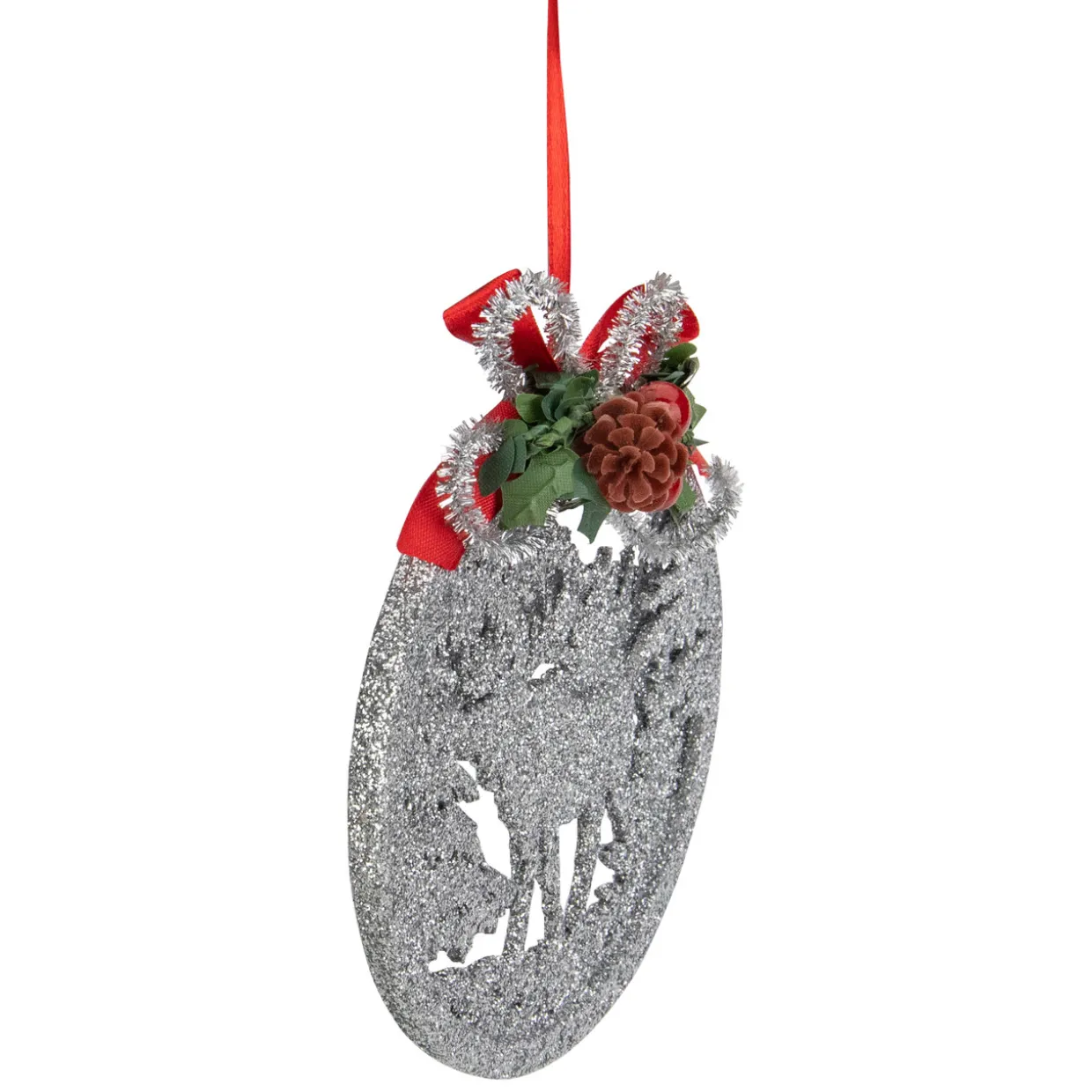 4.25" Silver Glitter Moose 2-D Cut-Out Silhouette Christmas Ornament